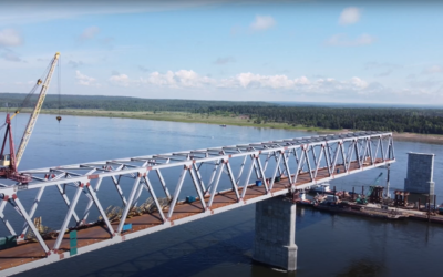 Демонтаж временной опоры моста в Енисейском районе Красноярского края